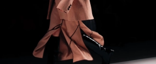 Fashion outfit classic brown jacket and skirt, autumn winter fancy cloth collection.