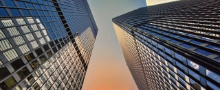 Scenic Toronto financial district skyline in city downtown near Bay and King.