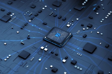 CPU chipset central processor unit and electric print circuit board with data traffic.