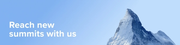Mountain with text: Reach new summits with us